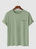 Solid Color Letter Printed Basic T-shirt Xxl Light green