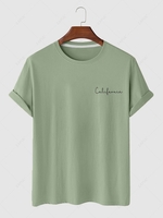 Solid Color Letter Printed Basic T-shirt Xxl Light green