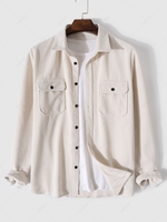 Solid Color Long Sleeve Corduroy Shirt L Light coffee