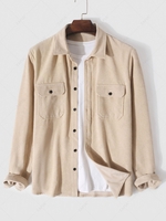 Solid Color Long Sleeve Corduroy Shirt M Coffee