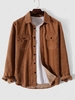 Solid Color Long Sleeve Corduroy Shirt S Deep coffee