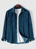 Solid Color Long Sleeve Corduroy Shirt Xxl Blue