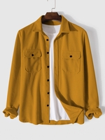 Solid Color Long Sleeve Corduroy Shirt Xxl Yellow