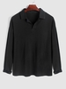 Solid Color Long Sleeves Polo T-shirt M Black