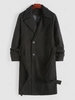 Solid Color Longline Warmth Woolen Coat with Belt Xl Black