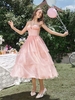Solid Color Mesh Backless Dress L Light pink