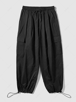 Solid Color Multi-pocket Cargo Techwear Pants Xl Black