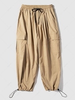 Solid Color Multi-pocket Cargo Techwear Pants Xl Khaki