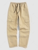 Solid Color Multi Pocket Design Cargo Pants M Champagne