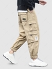 Solid Color Multi-pocket Design Jogger Cargo Pants Xl Khaki