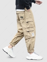 Solid Color Multi-pocket Design Jogger Cargo Pants Xl Khaki
