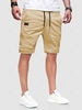 Solid Color Multi-pocket Drawstring Bermuda Shorts S Deep yellow