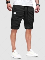 Solid Color Multi-pocket Drawstring Bermuda Shorts Xs Black
