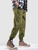 Solid Color Multi-Pocket Drawstring Casual Cargo Beam Feet Pants L Army green