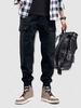 Solid Color Multi-pocket Drawstring Casual Cargo Pants Xl Black