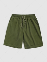 Solid Color Multi-Pocket Drawstring Casual Shorts Xl Deep green