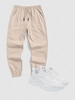 Solid Color Multi-pocket Jogger Pants and Breathable Lace Up Sneakers Light coffee