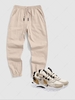 Solid Color Multi-pocket Jogger Pants and Colorblock Thick Bottom Sneakers Set Light coffee