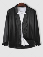 Solid Color Notch Design Button Fly Shirt Xl Black