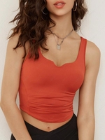 Solid Color Notched Collar Sports Tank Top S Red