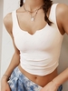 Solid Color Notched Collar Sports Tank Top S White