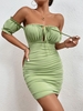 Solid Color Off The Shoulder Cinched Dress L Green