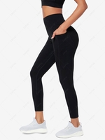 Solid Color Phone Pocket Skinny Sports Leggings L Black