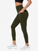 Solid Color Phone Pocket Skinny Sports Leggings M Deep green