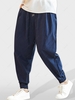 Solid Color Pocket Drawstring Baggy Beam Feet Pants Xl Deep blue