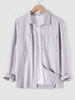 Solid Color Pockets Casual Cargo Shirt L Gray goose
