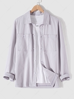 Solid Color Pockets Casual Cargo Shirt S Gray goose