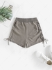 Solid Color Pockets Cinched Side Shorts Coffee