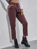 Solid Color Pockets Straight Retro Denim Pants S Deep coffee