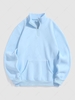 Solid Color Quater Zip Design Thermal Fleece-lined Sweatshirt Xxl Light blue