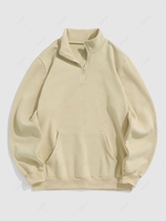 Solid Color Quater Zip Design Thermal Fleece-lined Sweatshirt Xxl Light coffee