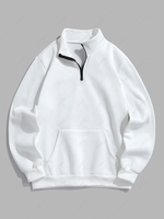 Solid Color Quater Zip Design Thermal Fleece-lined Sweatshirt Xxl White