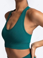 Solid Color Race Back Ripped Sports Bra S Deep green