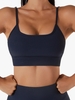 Solid Color Ribbed Chest Pad Yoga Sports Bra L Deep blue