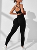 Solid Color Ribbed Crisscross Bra and Scrunch Butt Leggings Yoga Set M Black