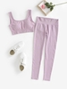 Solid Color Ribbed Sports Bra and High Waist Leggings Set S Light purple