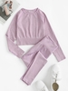 Solid Color Ribbed Sports Long Sleeves Crop Top and Leggings Set S Light purple