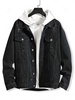 Solid Color Ripped Decorated Denim Jacket 2xl Black