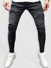 Solid Color Ripped Patch Casual Jeans Xl Black
