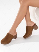 Solid Color Rivet Design Chunky Heel Clog
