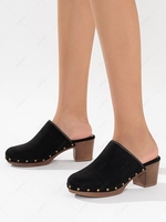 Solid Color Rivet Design Chunky Heel Clog