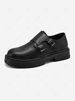 Solid Color Round Toe Buckle Decor Shoes