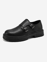 Solid Color Round Toe Buckle Decor Shoes