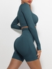 Solid Color Ruched Sports Tee and Scrunch Butt Shorts Set S Deep green