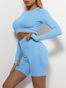 Solid Color Ruched Sports Tee and Scrunch Butt Shorts Set Xl Blue
