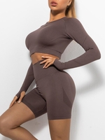 Solid Color Ruched Sports Tee and Scrunch Butt Shorts Set Xl Deep coffee